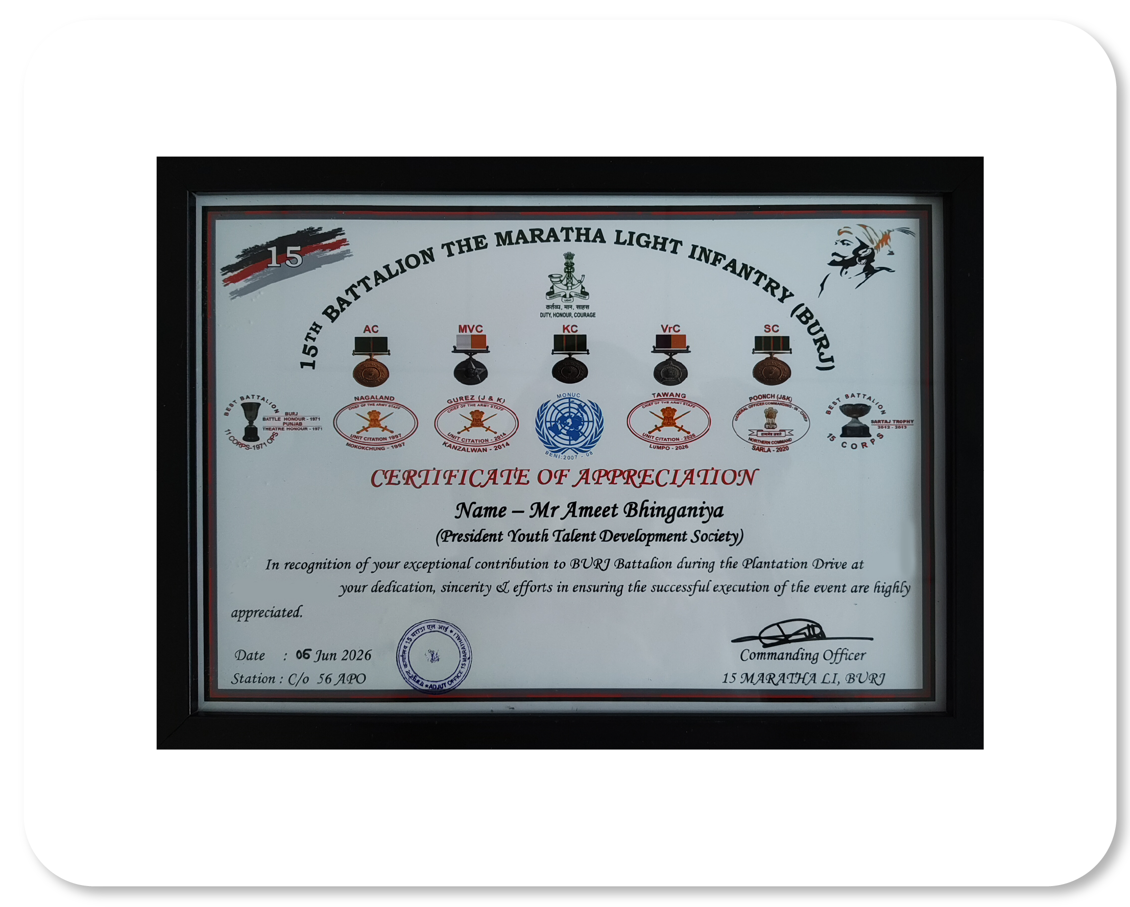 Certificate of Appreciation - Ruby Hall Clinic - Youth Talent Development Society